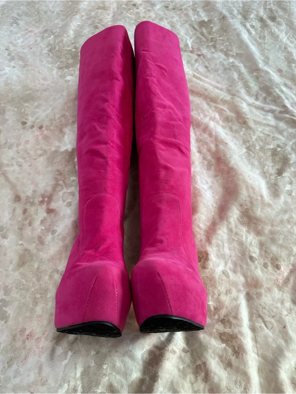 Women's Fuchsia Knee-High Wedge Boots with Glitter Accent